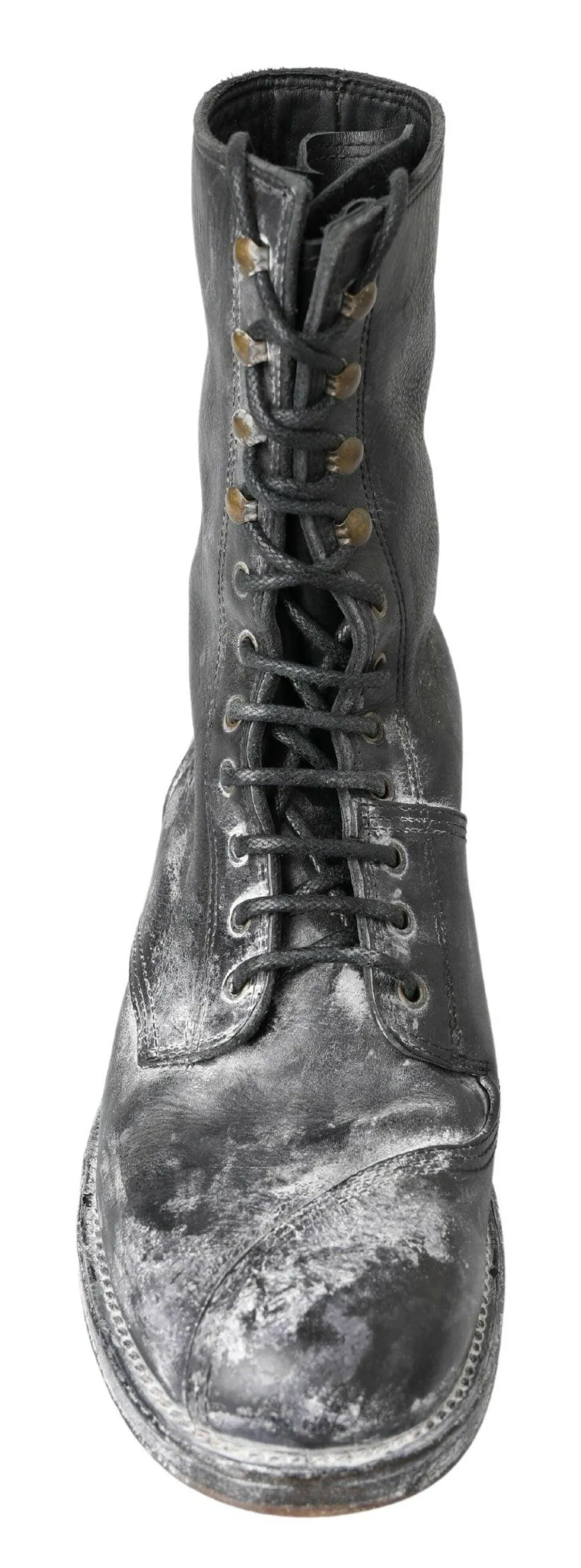 Dolce & Gabbana Black Leather Mid Calf Lace Up Boots Shoes