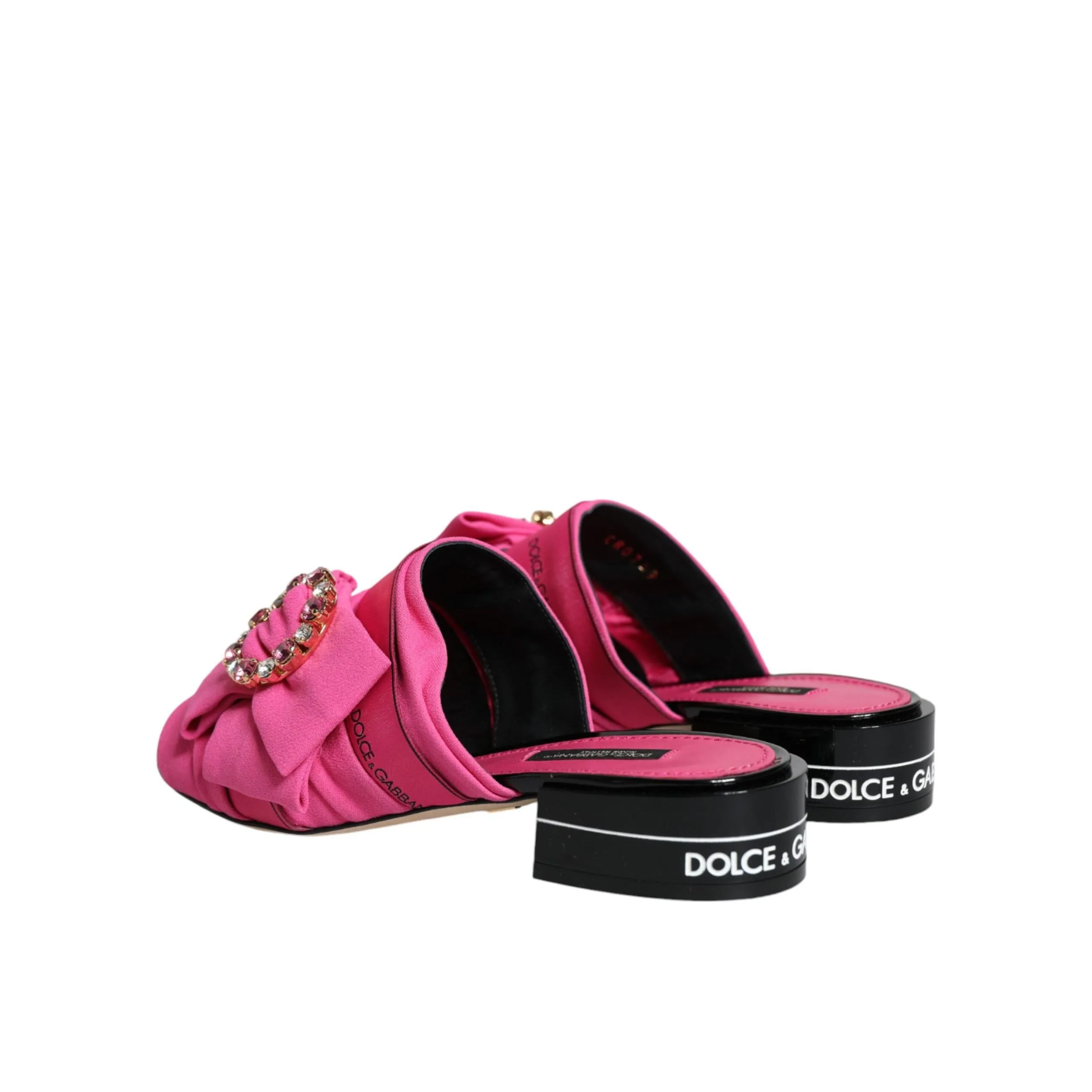 Dolce & Gabbana Pink Black Crystal Slides Sandals Shoes