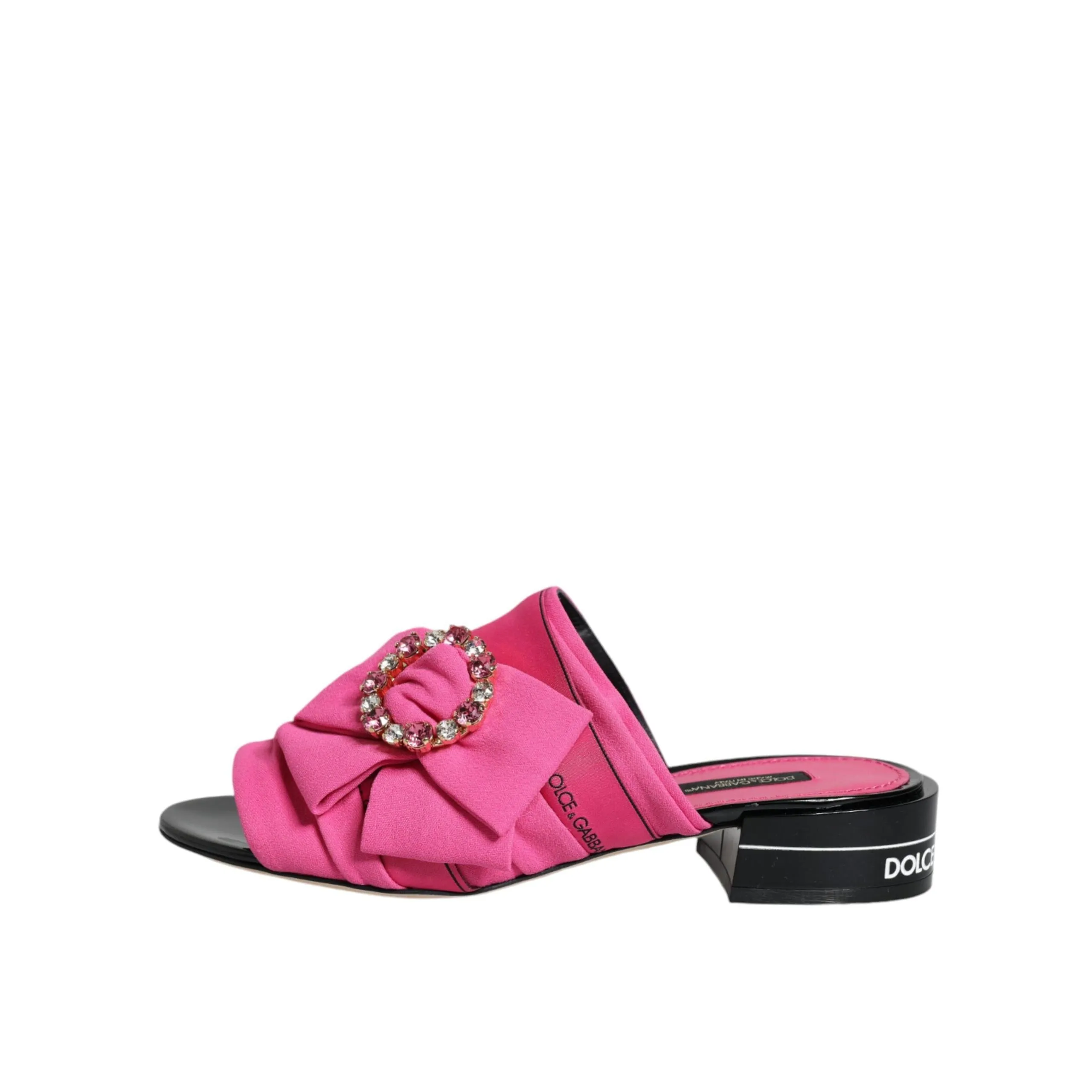 Dolce & Gabbana Pink Black Crystal Slides Sandals Shoes