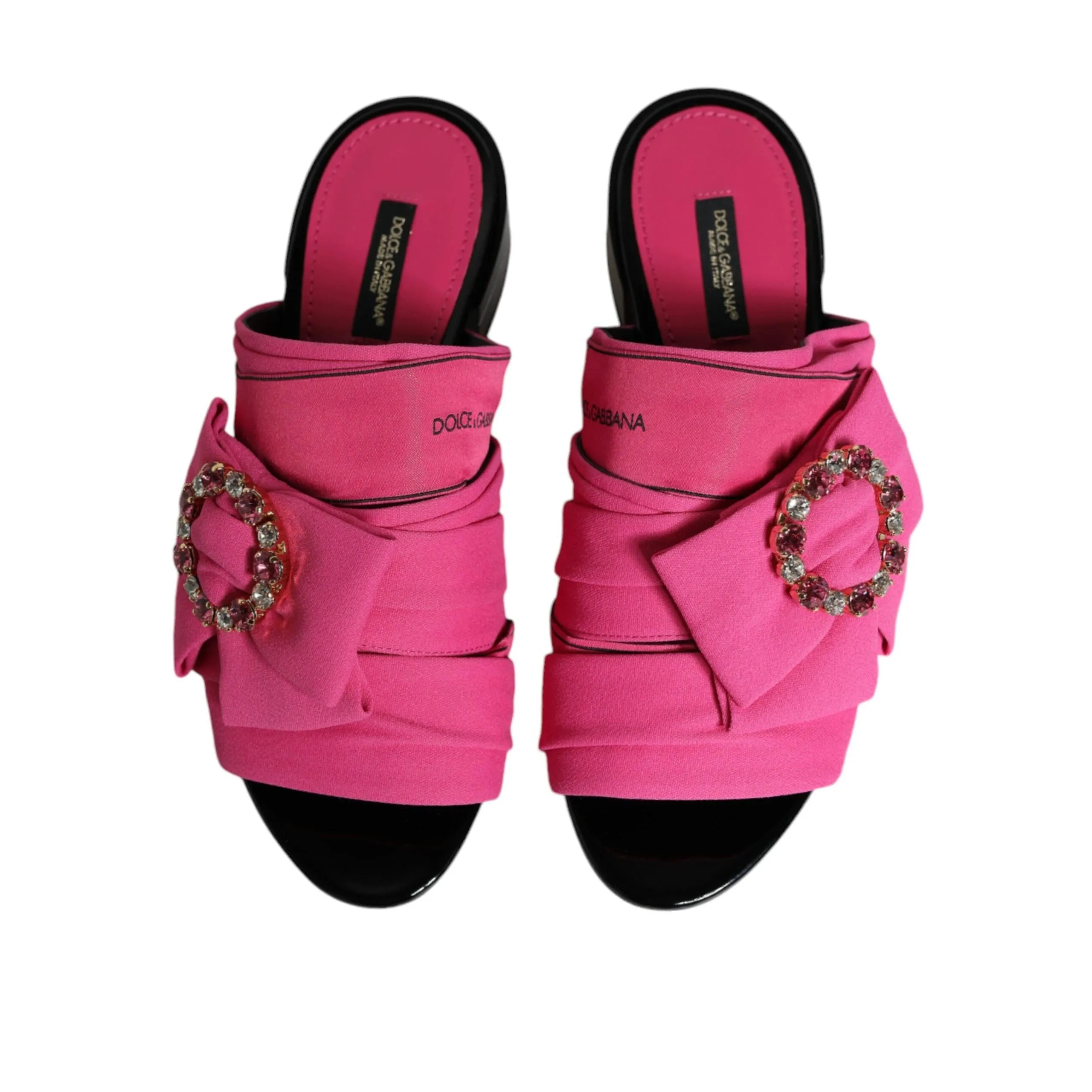 Dolce & Gabbana Pink Black Crystal Slides Sandals Shoes