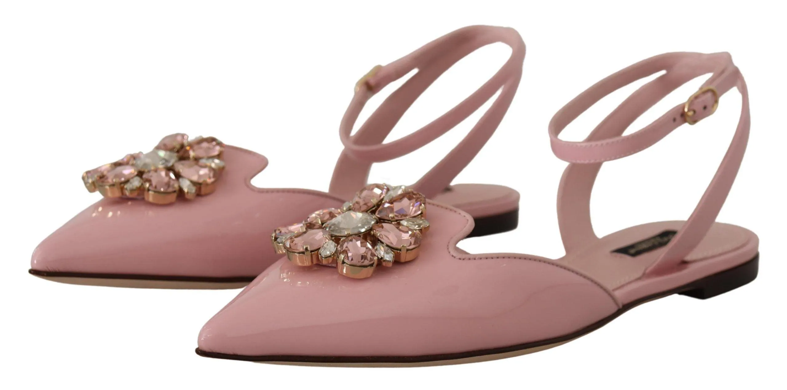 Dolce & Gabbana Pink Leather Slingbacks Crystal Pumps Shoes