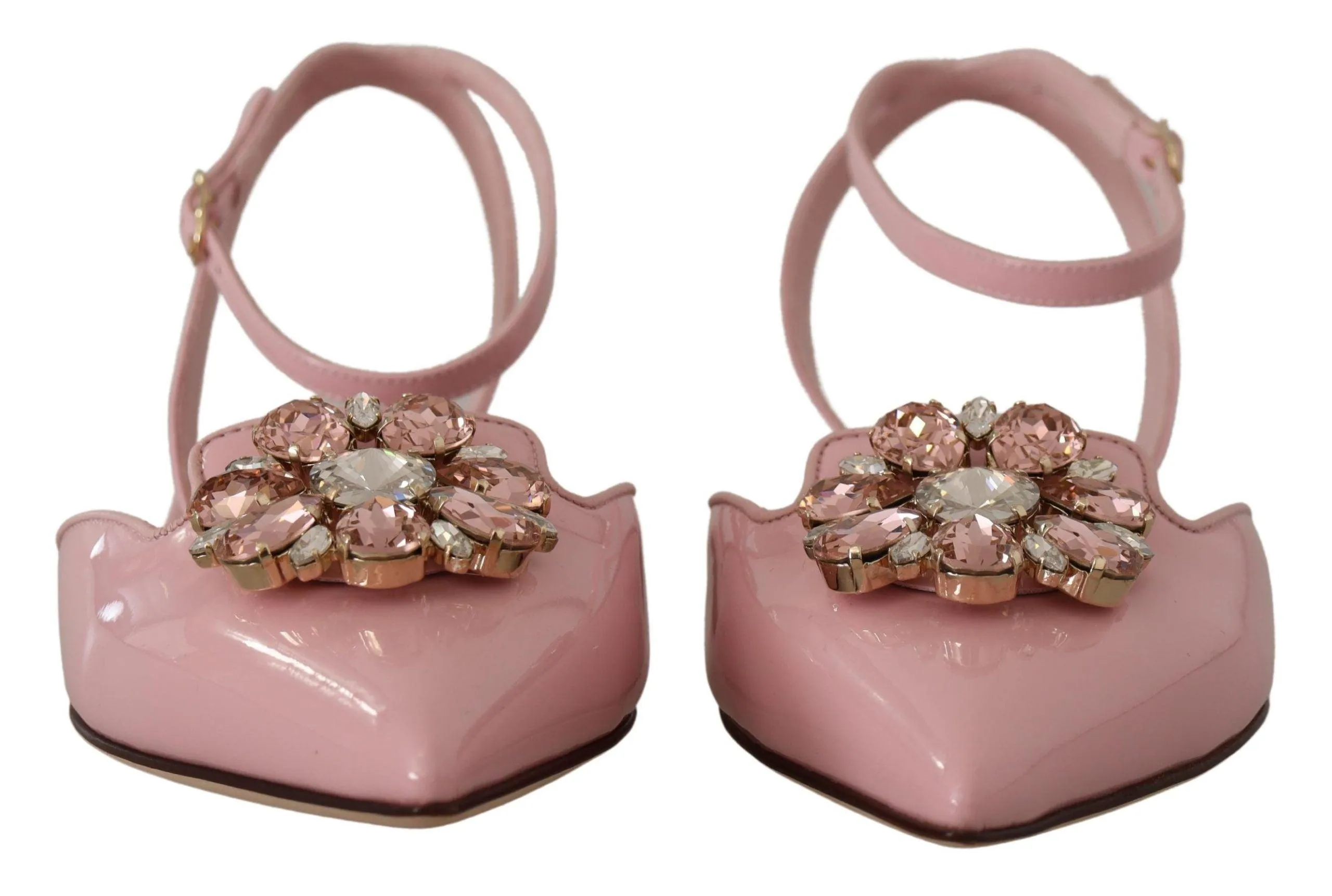 Dolce & Gabbana Pink Leather Slingbacks Crystal Pumps Shoes