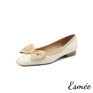 Dual Color Leather Flats with Bow Knot Design