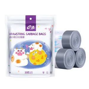 E-Clean Drawstring Garbage Bags with Cat Paw and Cow Pattern - 60x70cm, 39 Pieces