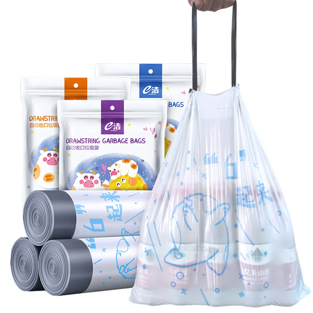 E-Clean Drawstring Garbage Bags with Cat Paw and Cow Pattern - 60x70cm, 39 Pieces