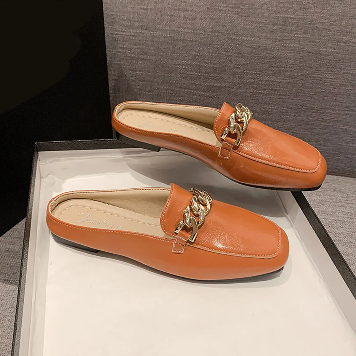 Faux Leather Square Toe Flat Loafers
