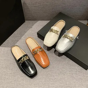Faux Leather Square Toe Flat Loafers
