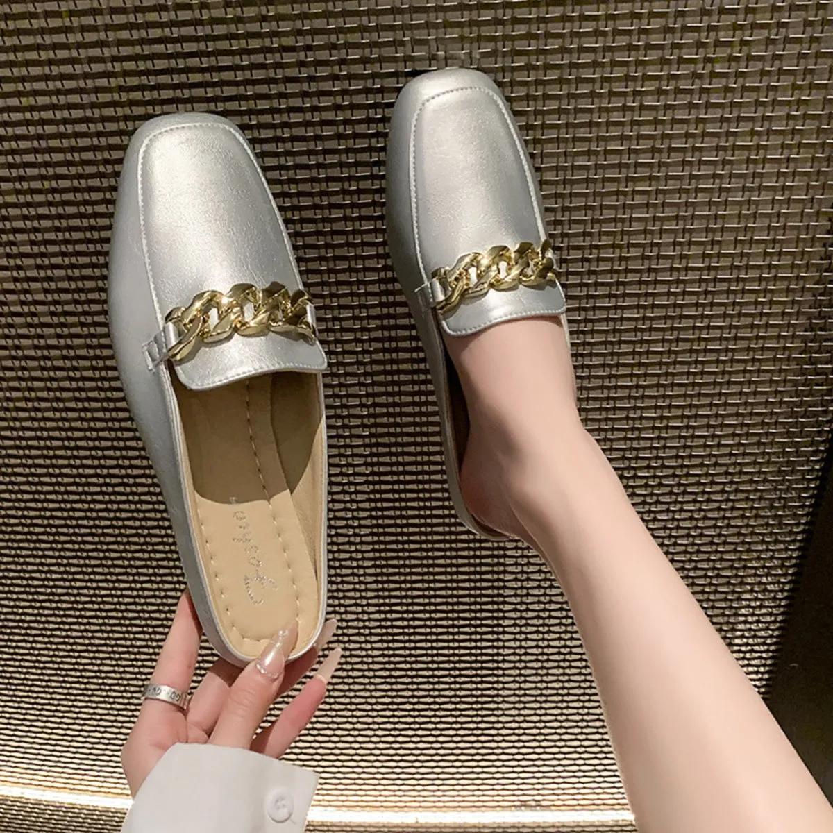 Faux Leather Square Toe Flat Loafers