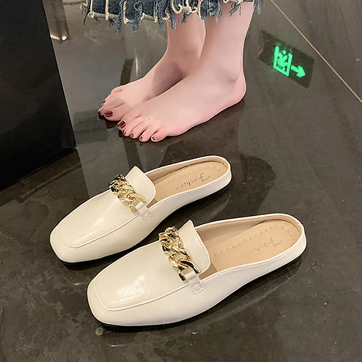 Faux Leather Square Toe Flat Loafers