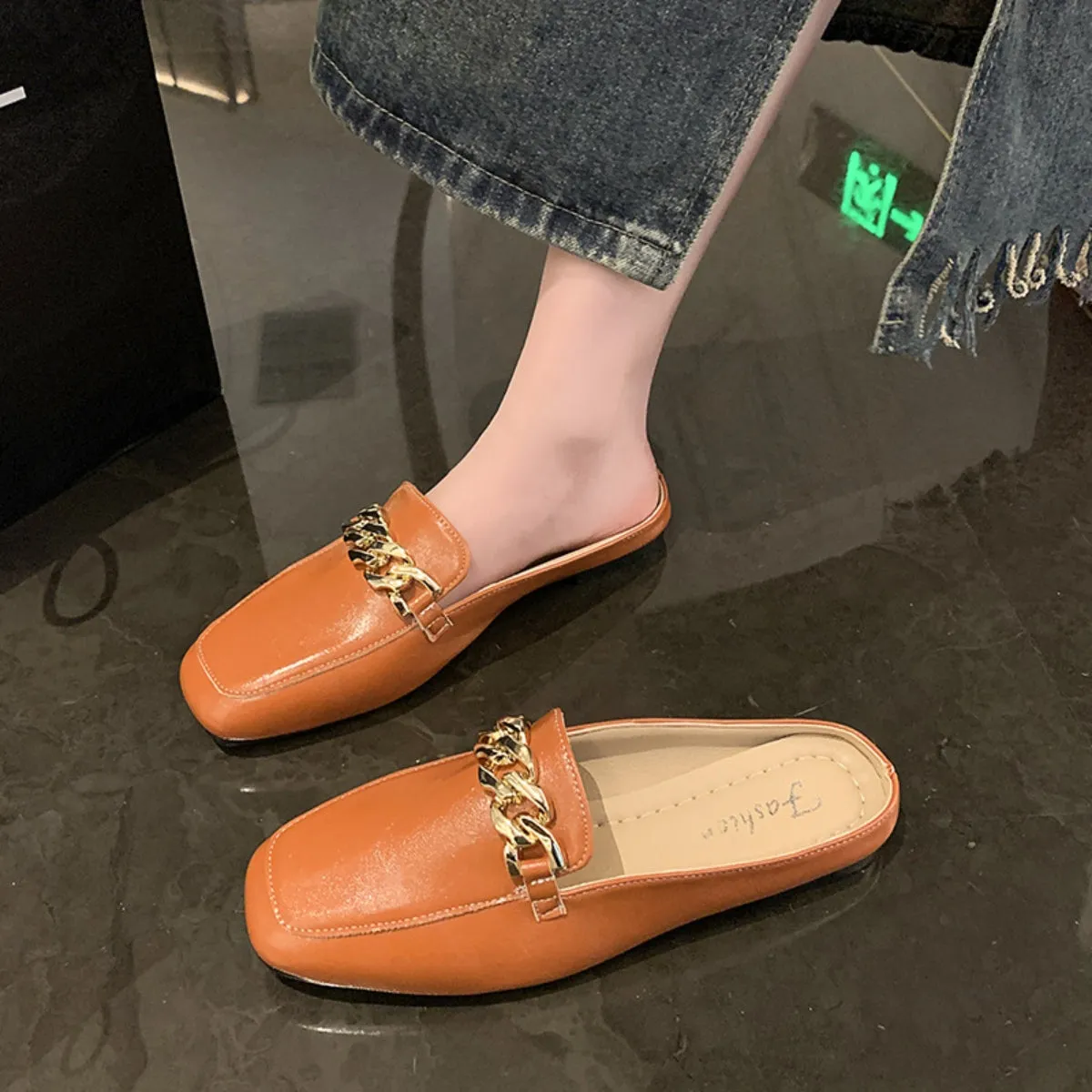Faux Leather Square Toe Flat Loafers