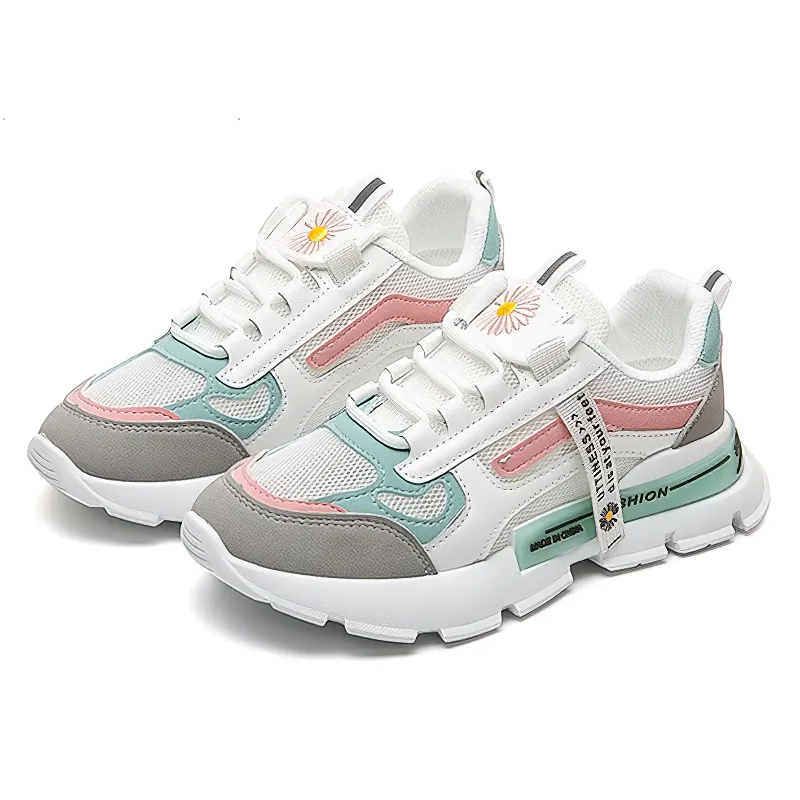 Female Lace Up Sneakers with Daisy / Casual Women's Sports Shoes with Thick Bottom