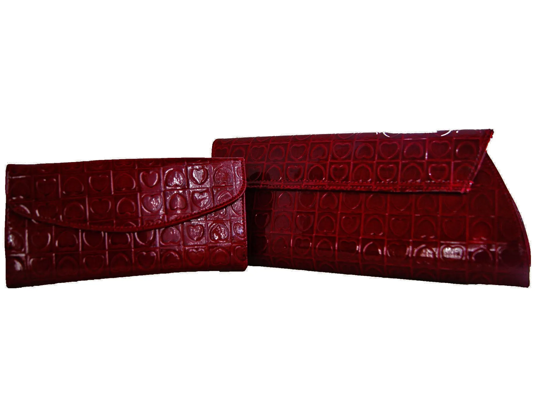 Fino RF-05 HT-310 Heart Printed Clutch Bag & Heart Printed Purse Set- Red