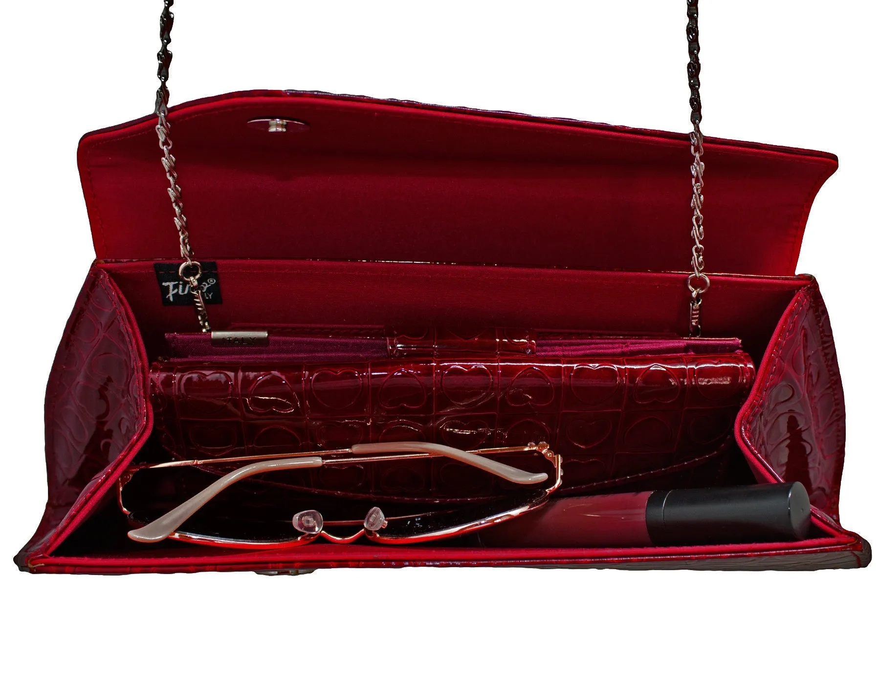 Fino RF-05 HT-310 Heart Printed Clutch Bag & Heart Printed Purse Set- Red