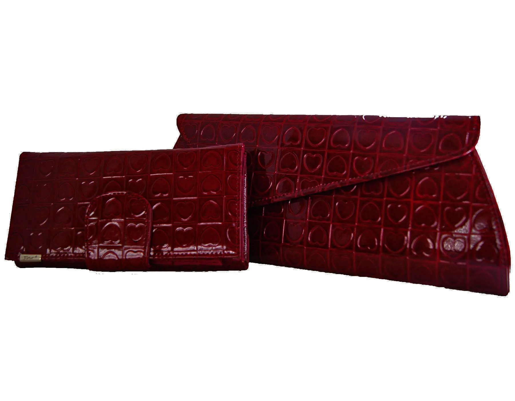 Fino RF-05 HT-310 Heart Printed Clutch Bag & Heart Printed Purse Set- Red