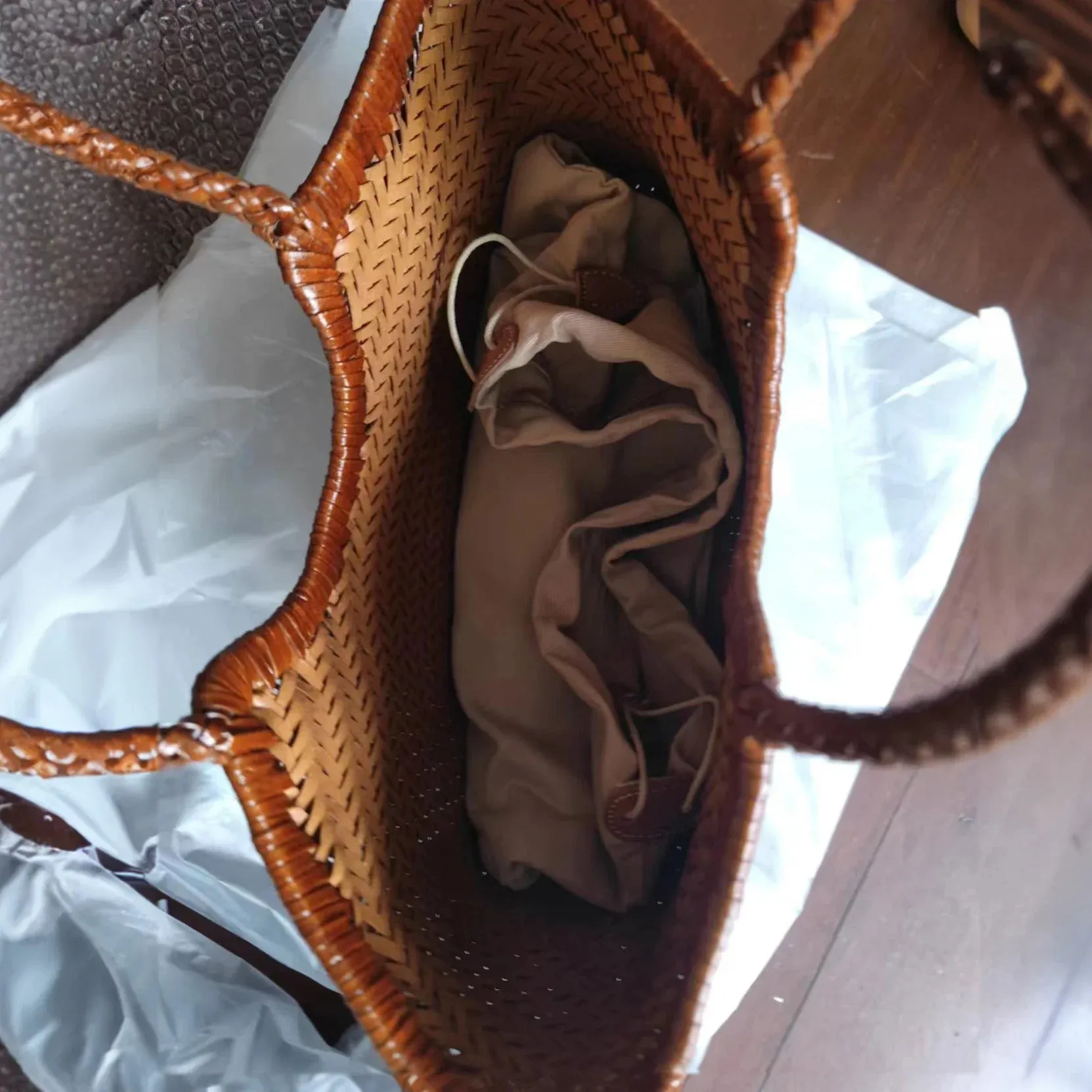 Genuine Leather Bag Weaving Casual Big Tote Purse Cowhide Handbags