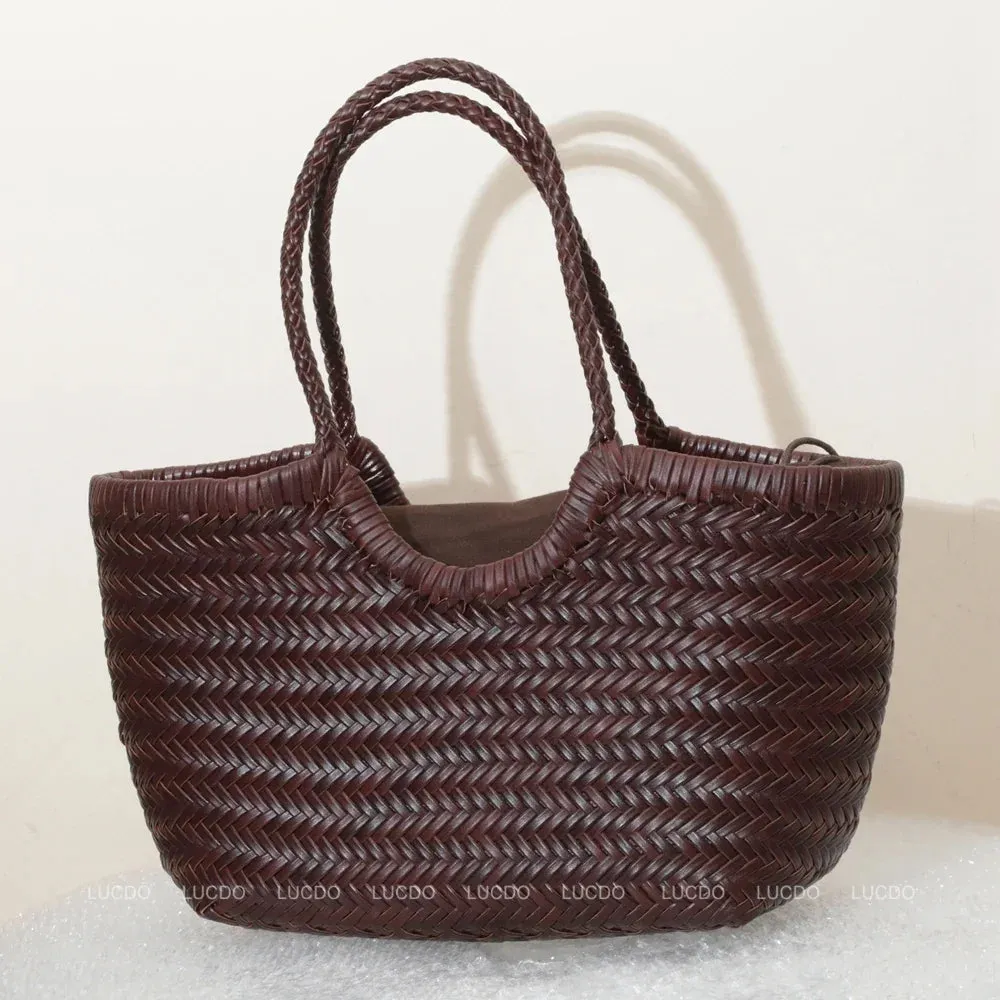 Genuine Leather Bag Weaving Casual Big Tote Purse Cowhide Handbags