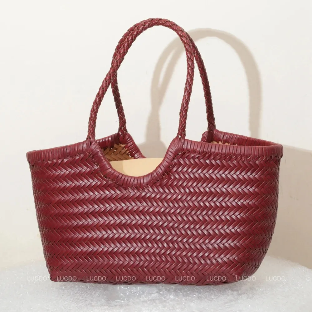 Genuine Leather Bag Weaving Casual Big Tote Purse Cowhide Handbags