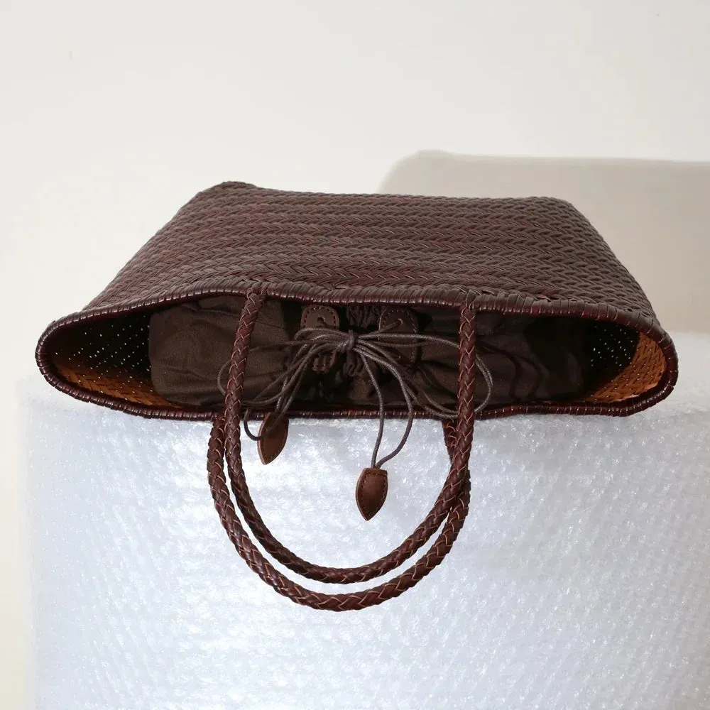 Genuine Leather Bag Weaving Casual Big Tote Purse Cowhide Handbags