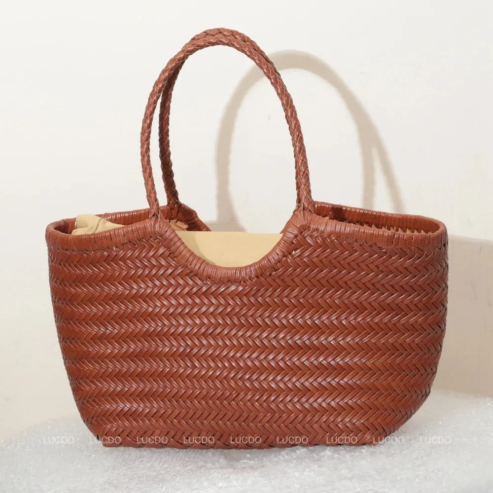 Genuine Leather Bag Weaving Casual Big Tote Purse Cowhide Handbags