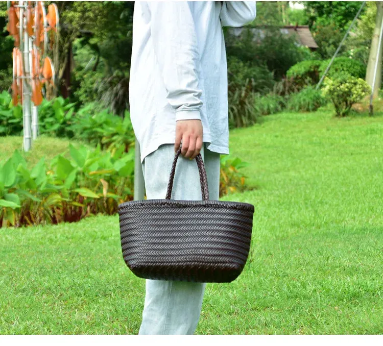 Genuine Leather Bag Weaving Casual Big Tote Purse Cowhide Handbags