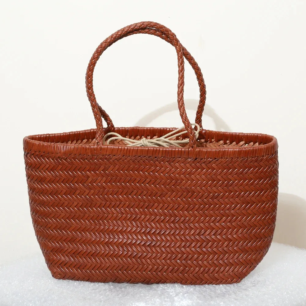 Genuine Leather Bag Weaving Casual Big Tote Purse Cowhide Handbags