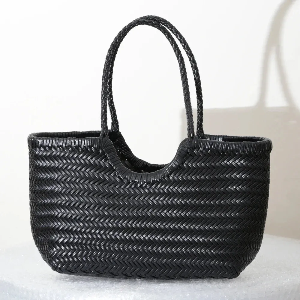 Genuine Leather Bag Weaving Casual Big Tote Purse Cowhide Handbags