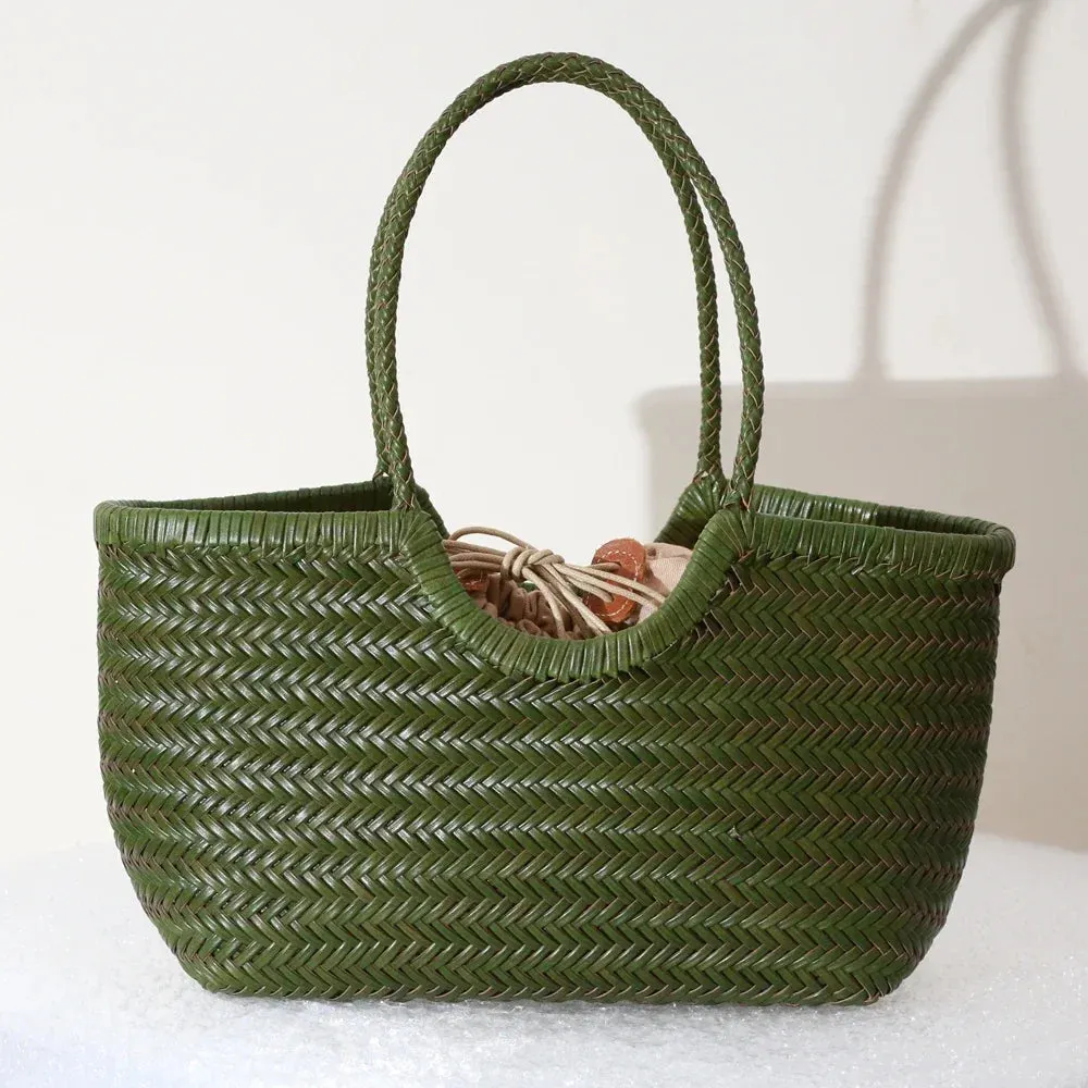 Genuine Leather Bag Weaving Casual Big Tote Purse Cowhide Handbags