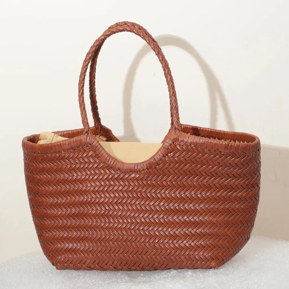 Genuine Leather Bag Weaving Casual Big Tote Purse Cowhide Handbags