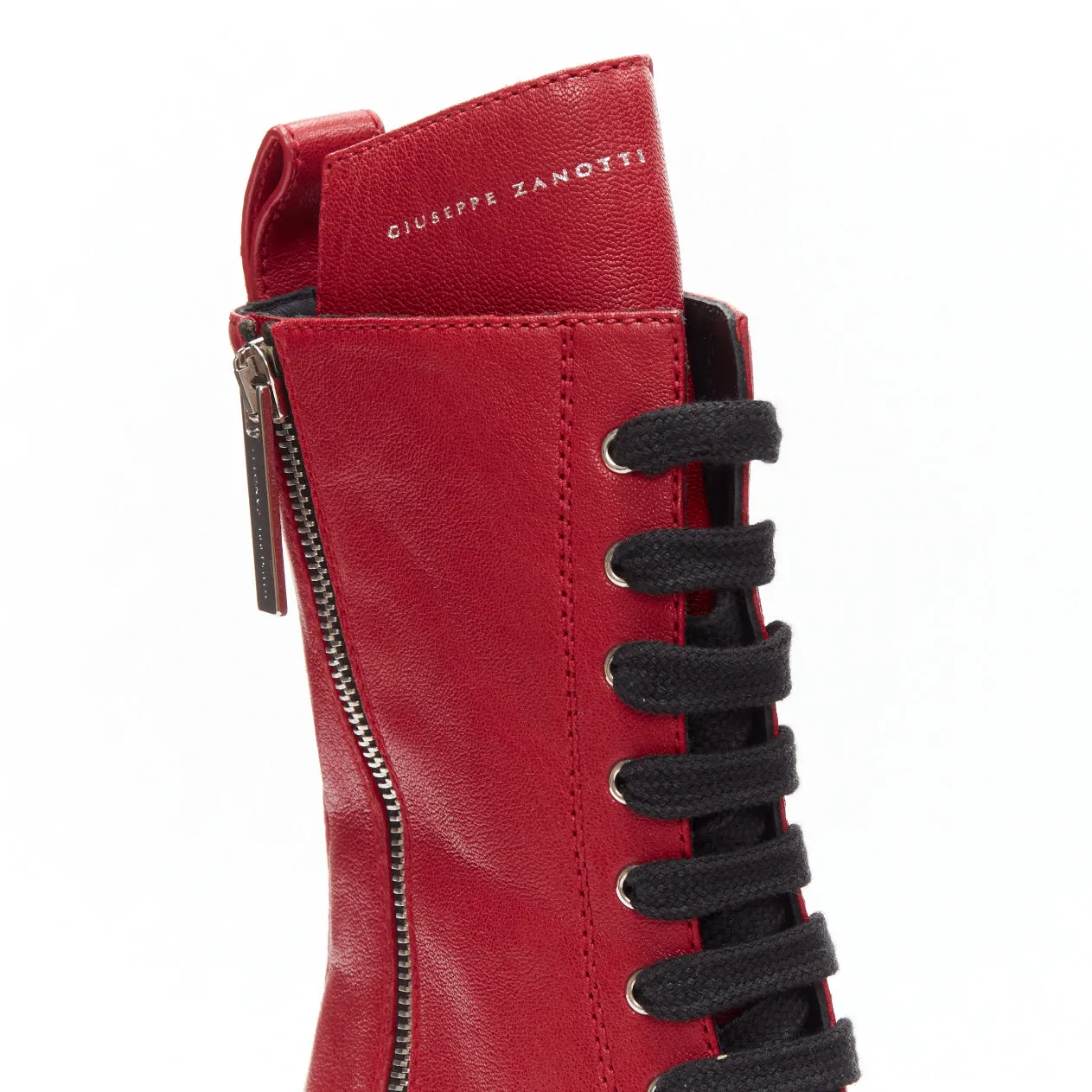 GIUSEPPE ZANOTTI Apocalypse red leather side zip combat boots EU39