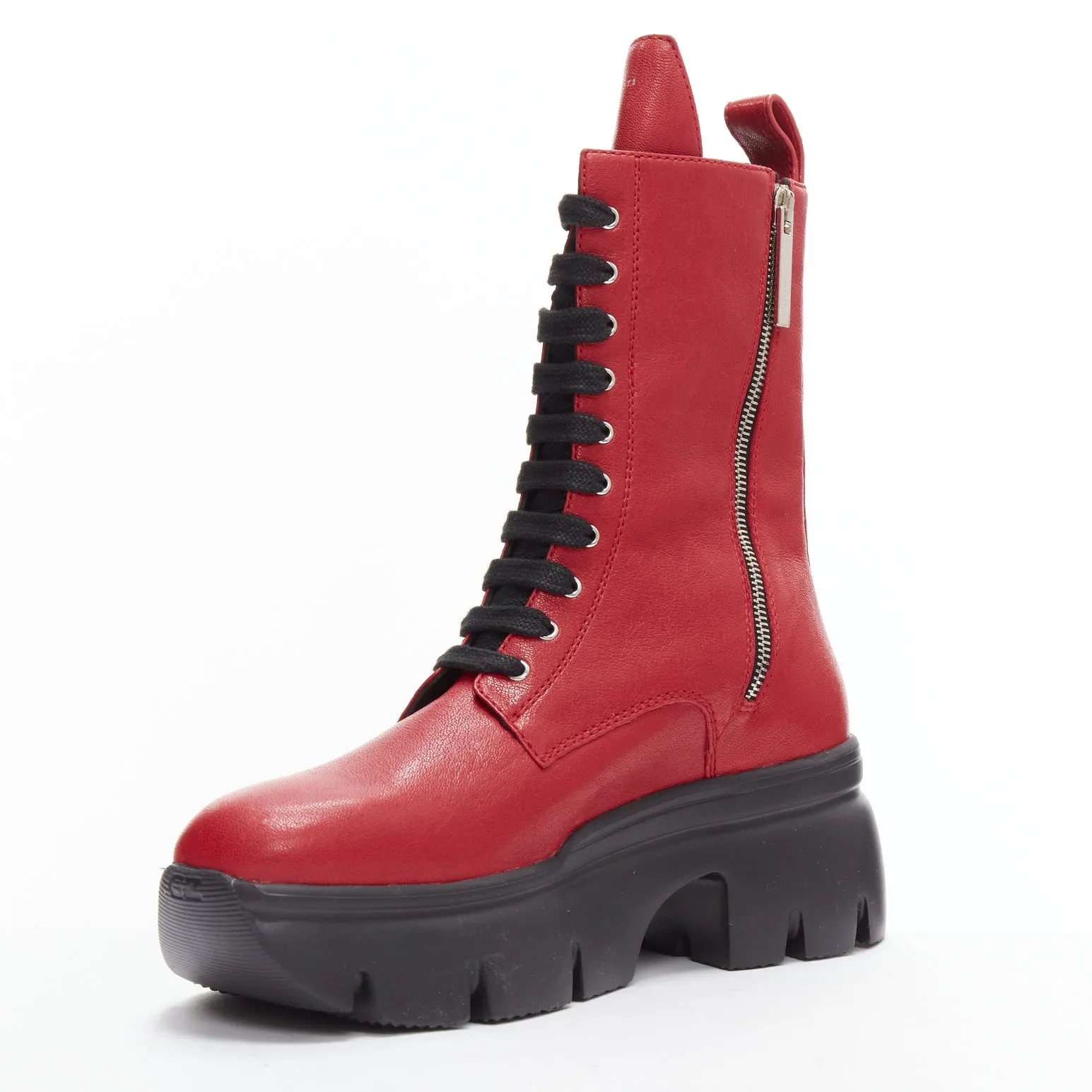 GIUSEPPE ZANOTTI Apocalypse red leather side zip combat boots EU39