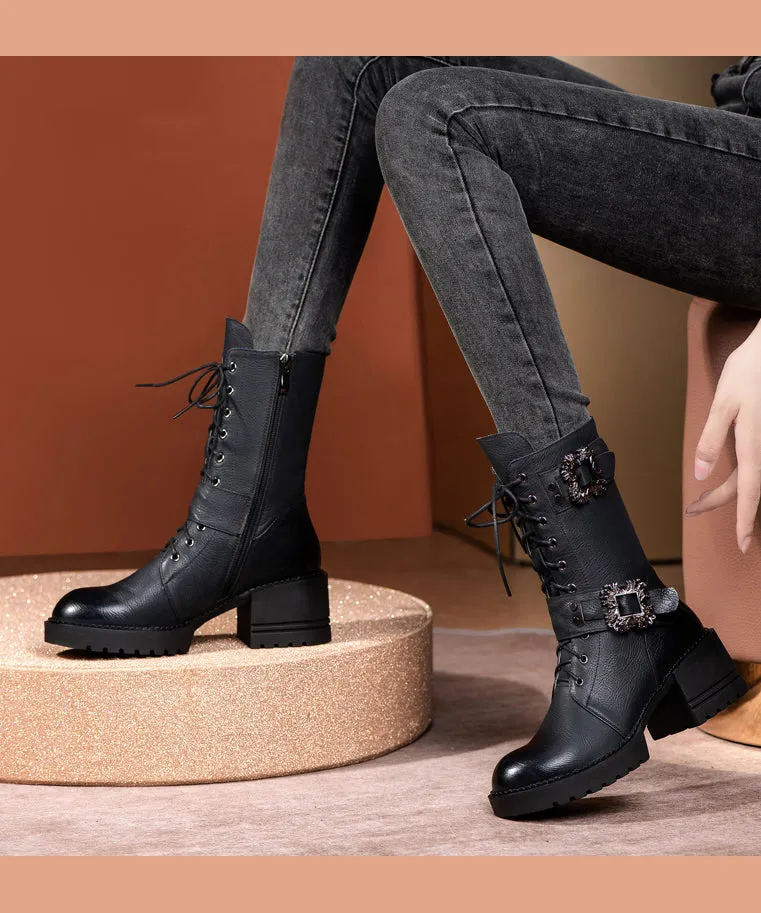 Green Cross Strap Splicing Fashion Chunky Boots ML1675