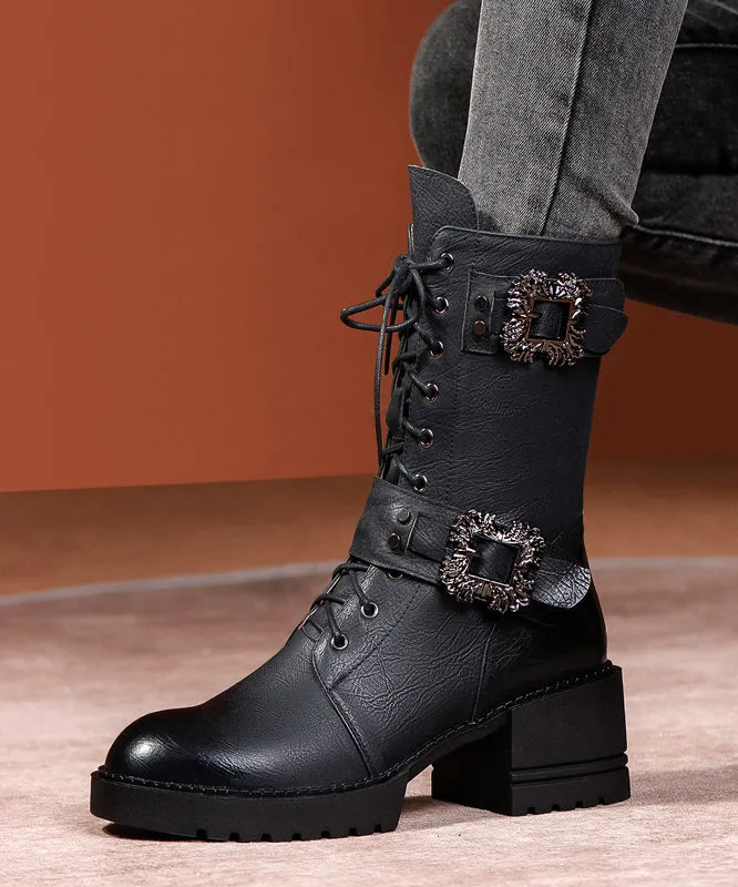 Green Cross Strap Splicing Fashion Chunky Boots ML1675