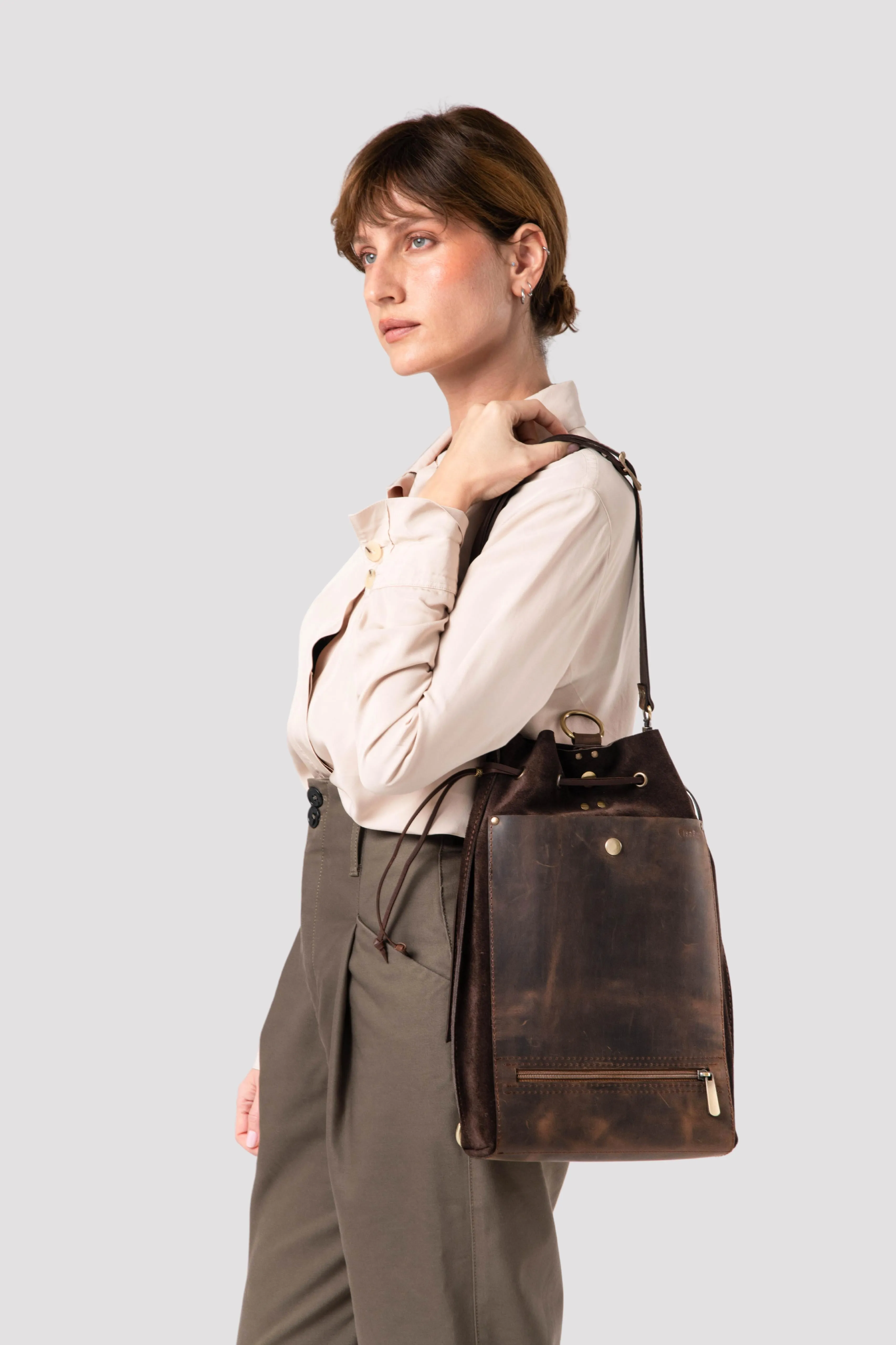 Grizzly Brown Leather Backpack Purse