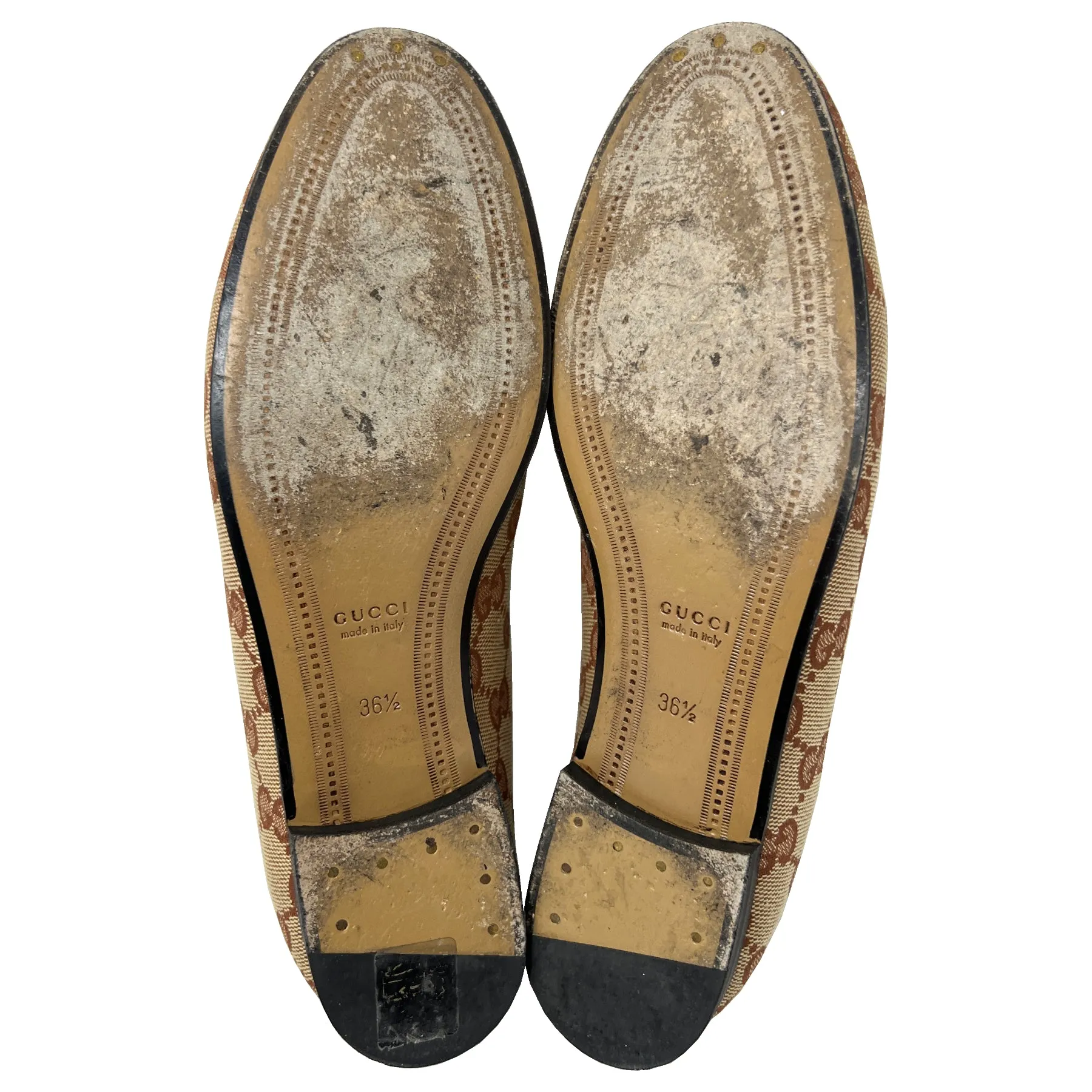 Gucci Jordaan Brown Monogram Canvas Leather Trim Loafers Size EU 36.5