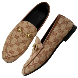 Gucci Jordaan Brown Monogram Canvas Leather Trim Loafers Size EU 36.5
