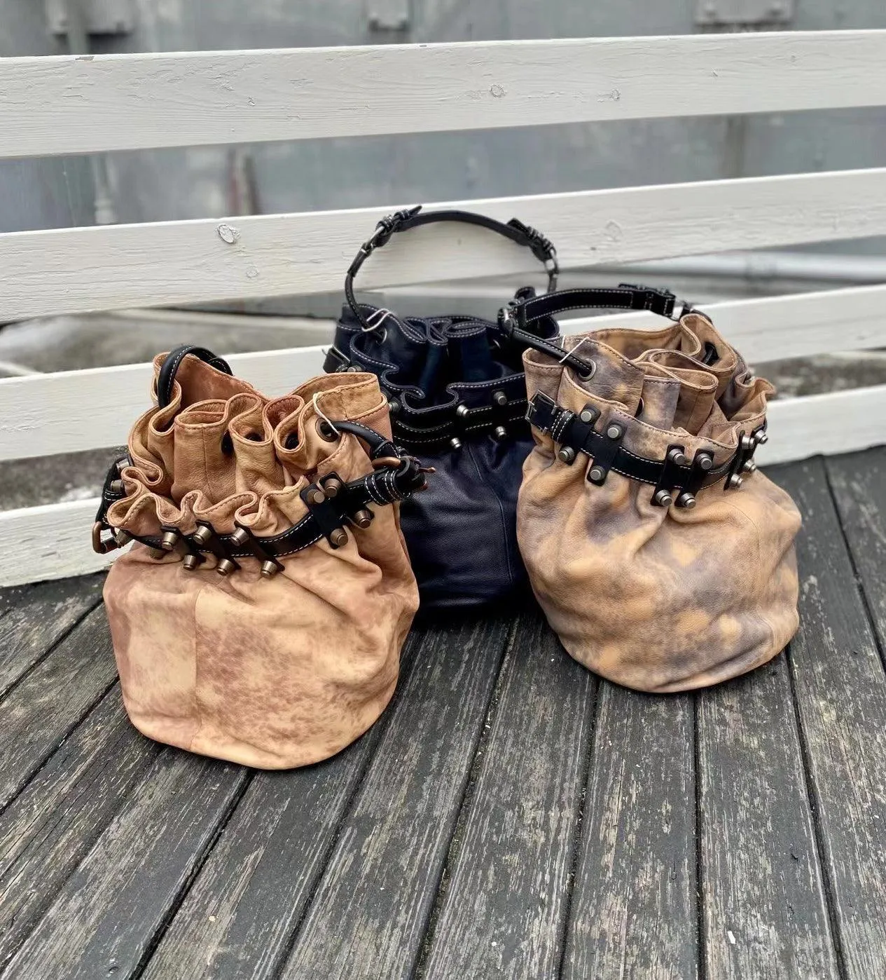 Handcrafted Bohemian Vintage Italian Leather Drawstring Bucket Shoulder Bag | A Perfect Gift for Her