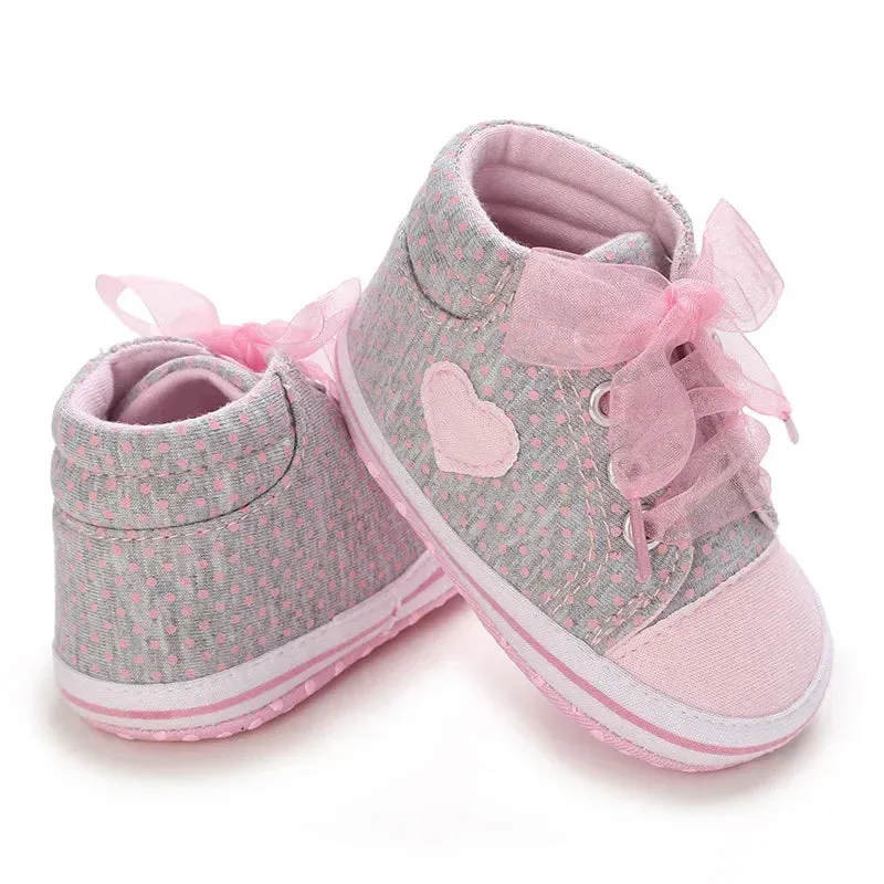 Heart Bow Tie Canvas Shoes for Baby Girls