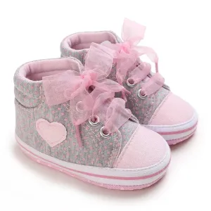 Heart Bow Tie Canvas Shoes for Baby Girls