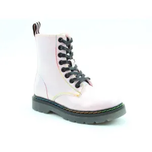 Heavenly Feet Justina Rainbow Ladies Pink Glitter Vegan Zip & Lace Ankle Boots
