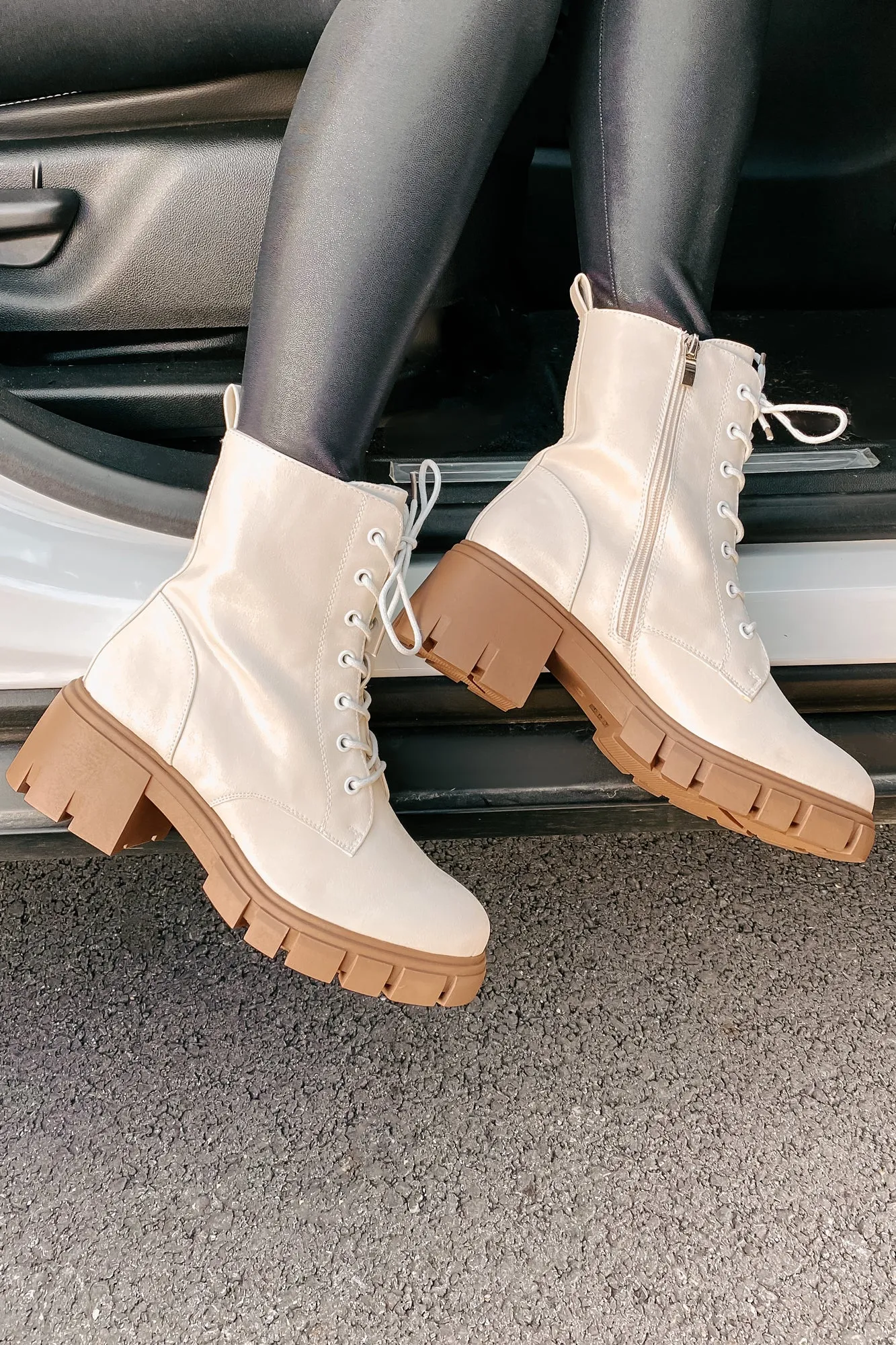 IMPERFECT Questionable Intentions Faux Leather Chunky Combat Boots (Smooth White)