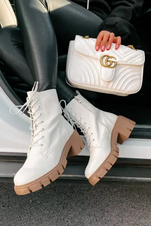 IMPERFECT Questionable Intentions Faux Leather Chunky Combat Boots (Smooth White)