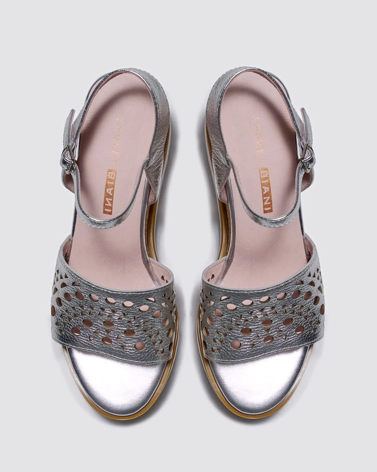 INGRID WEDGE SANDALS SILVER METALLIC LEATHER