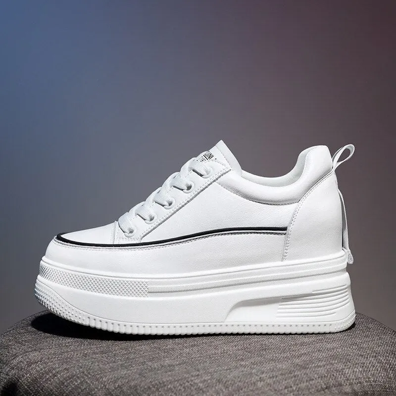 Inner Increase Litter White Shoes Lace Up Womens Platform Shoes Casual Thick Bottom Vulcanize Shoes summer  Woman Sneakers