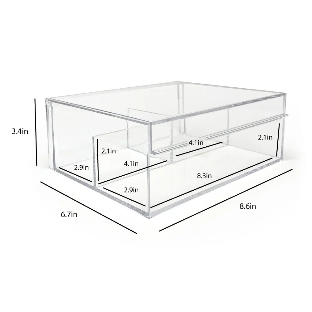 Isaac Jacobs 4-Compartment Clear Acrylic Organizer with Lid (6.7" L x 8.6" W x 3.4" H), Multi-Sectional Tray & Storage Solution for Makeup, School & Office Supplies & More, for Bathroom, Kitchen
