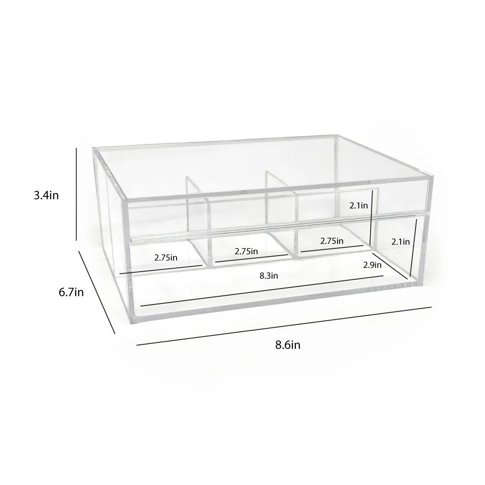 Isaac Jacobs 4-Compartment Clear Acrylic Organizer with Lid (6.7" L x 8.6" W x 3.4" H), Multi-Sectional Tray & Storage Solution for Makeup, School & Office Supplies & More, for Bathroom, Kitchen