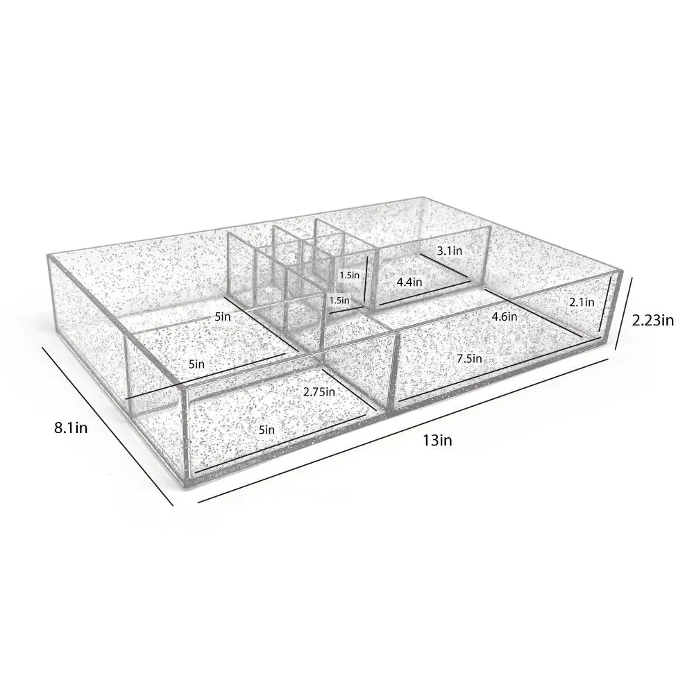 Isaac Jacobs 8-Compartment Clear Acrylic Drawer Organizer (13" L x 8.1" W x 2.3" H), Multi-Sectional Tray & Storage Solution for Makeup, School & Office Supplies, Bathroom, Kitchen
