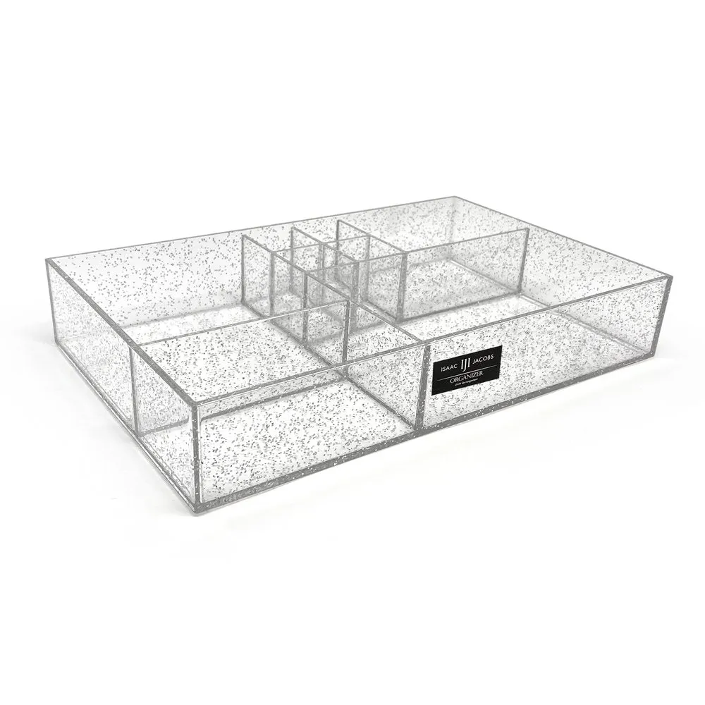 Isaac Jacobs 8-Compartment Clear Acrylic Drawer Organizer (13" L x 8.1" W x 2.3" H), Multi-Sectional Tray & Storage Solution for Makeup, School & Office Supplies, Bathroom, Kitchen