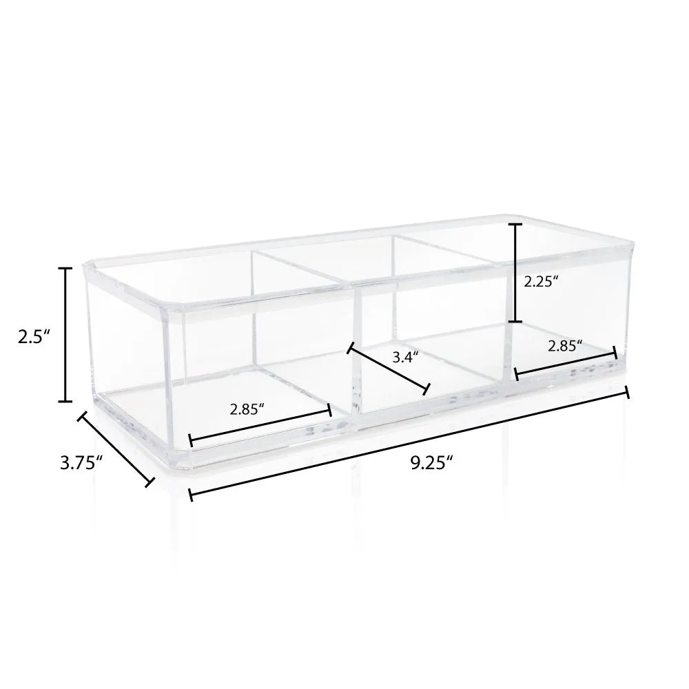 Isaac Jacobs Clear Acrylic 3-Section Organizer- Three Compartment Drawer Tray and Storage Solution for Office, Bathroom, Kitchen, Supplies, and More