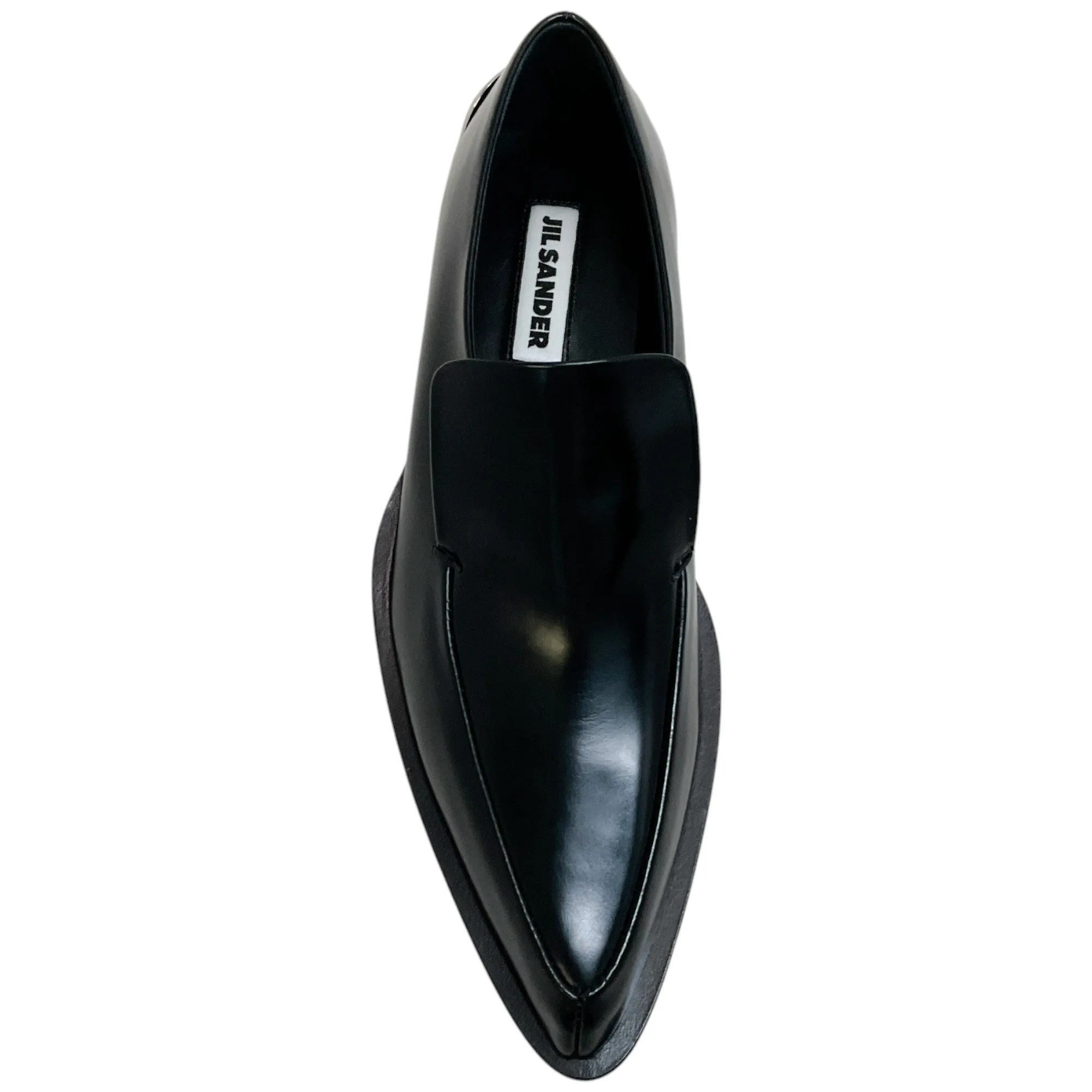 Jil Sander Black Box Leather Loafers with Silver Detail