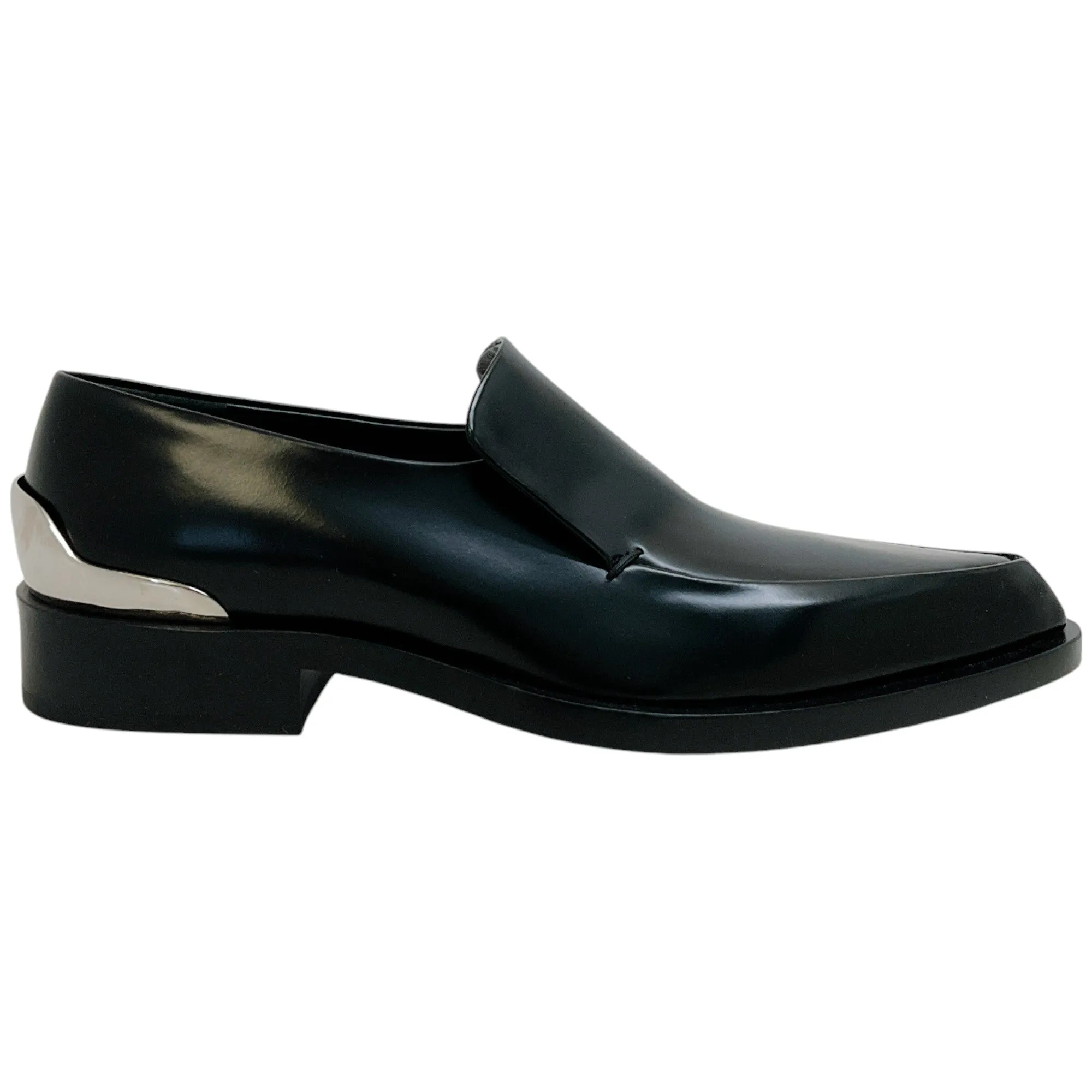 Jil Sander Black Box Leather Loafers with Silver Detail